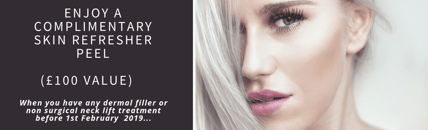 Image of beautiful woman with great skin for Skin refresher peel gift for dermal filler or neck lift treatments in City Skin Clinic London